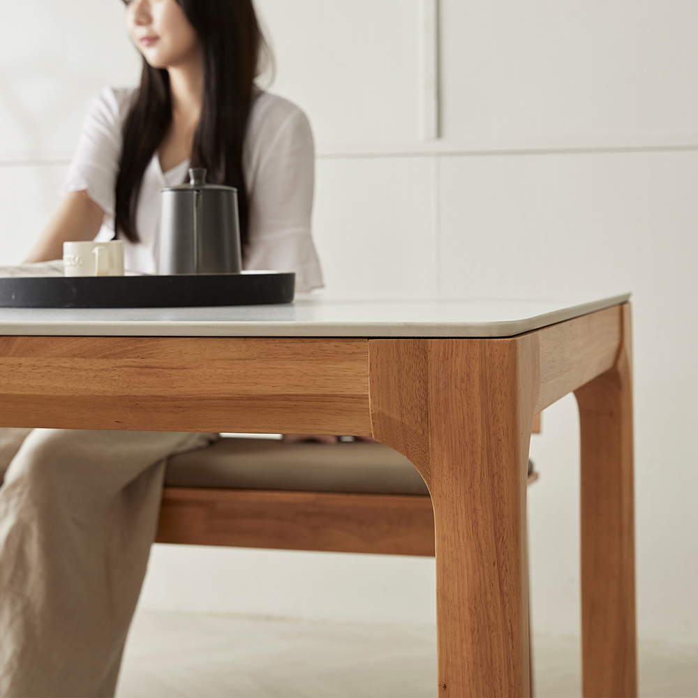 고무나무 원목 마티니 4인용 포세린 단면 세라믹 식탁세트 2인벤치1+의자2