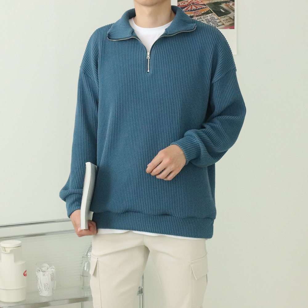 남자니트 구김없는 골지 아노락 반집업 니트 이미지 4