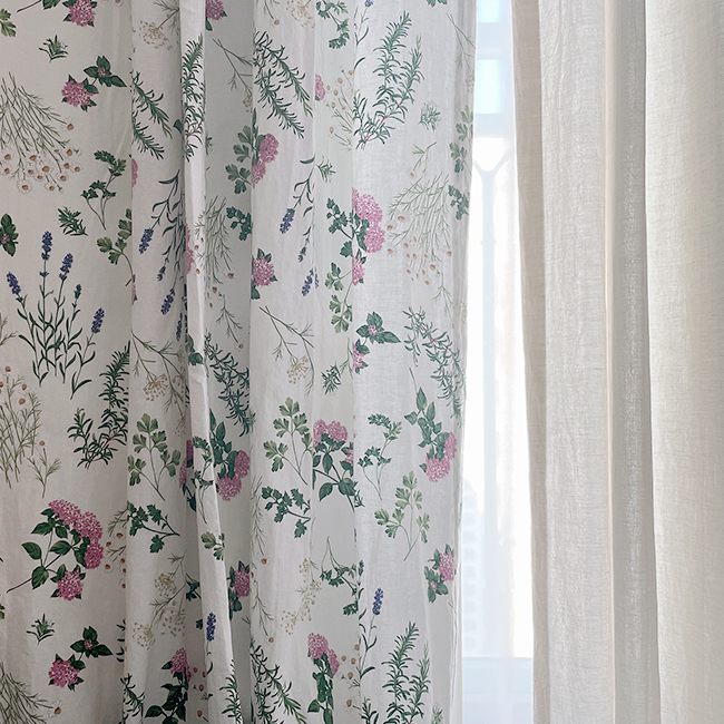 바이아미 메이비 거실 빈티지 꽃무늬 커튼 가로138세로150