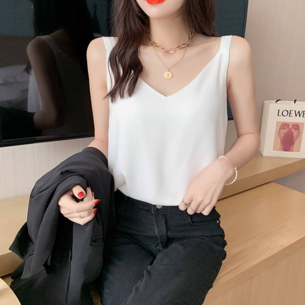 승무원블라우스 연예인 링클프리 면접반팔 찰랑 홀터넥 실키 블라우스 이미지 4