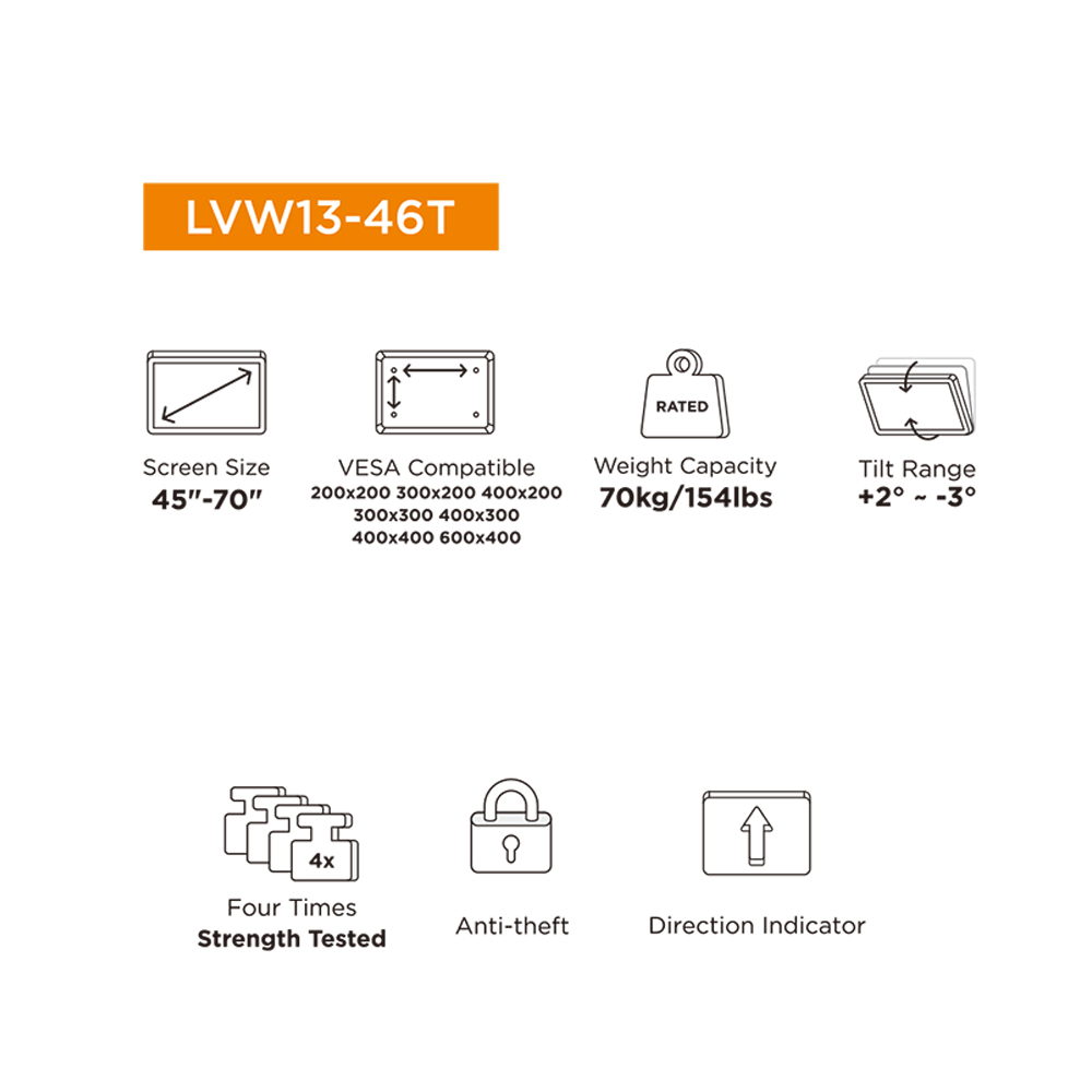 뷰메이트 벽걸이TV브라켓 멀티비젼브라켓 LVW13-46T 삼성LG중소기업 호환 - 상세 이미지 3