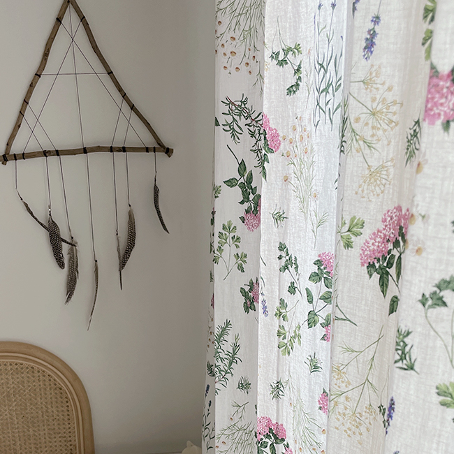 바이아미 메이비 거실 빈티지 꽃무늬 커튼 가로138세로150