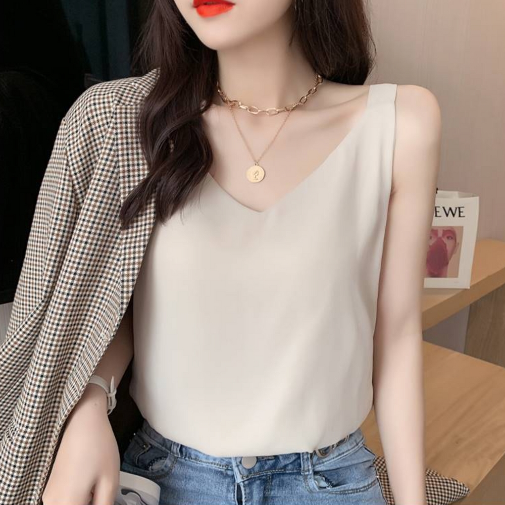 승무원블라우스 연예인 링클프리 면접반팔 찰랑 홀터넥 실키 블라우스 이미지 2