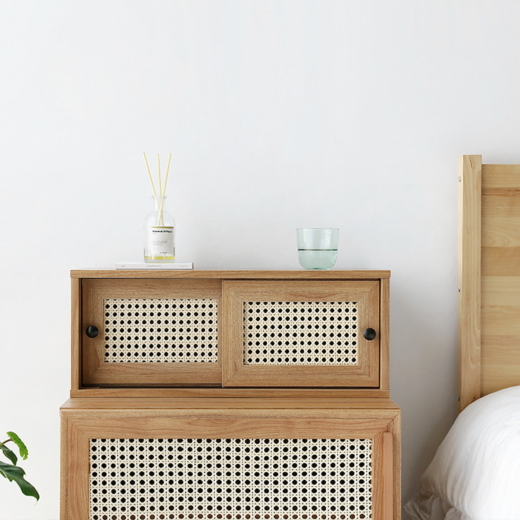 슬라이딩수납함 라탄 미니 원목 수납함 커피보관함