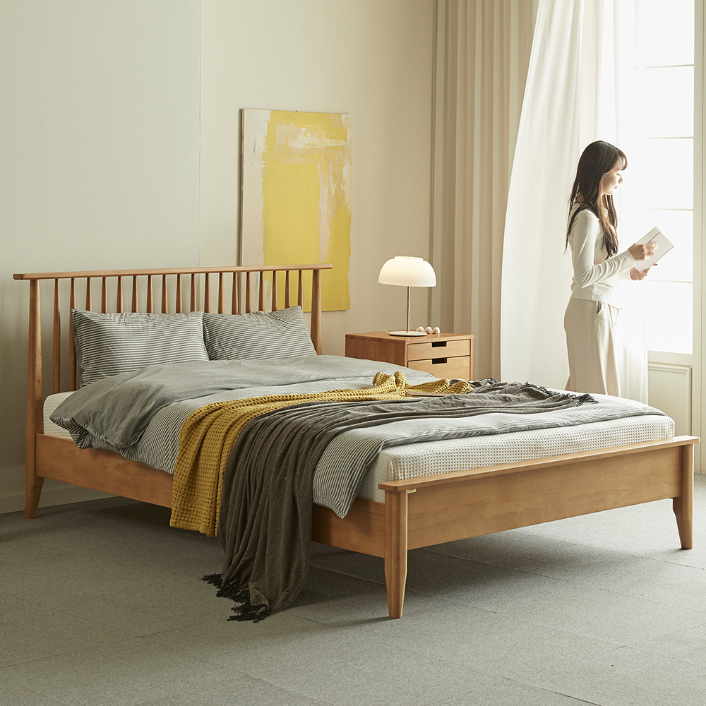 [무료배송] 마티니 고무나무 평상형 원목 퀸 침대 프레임