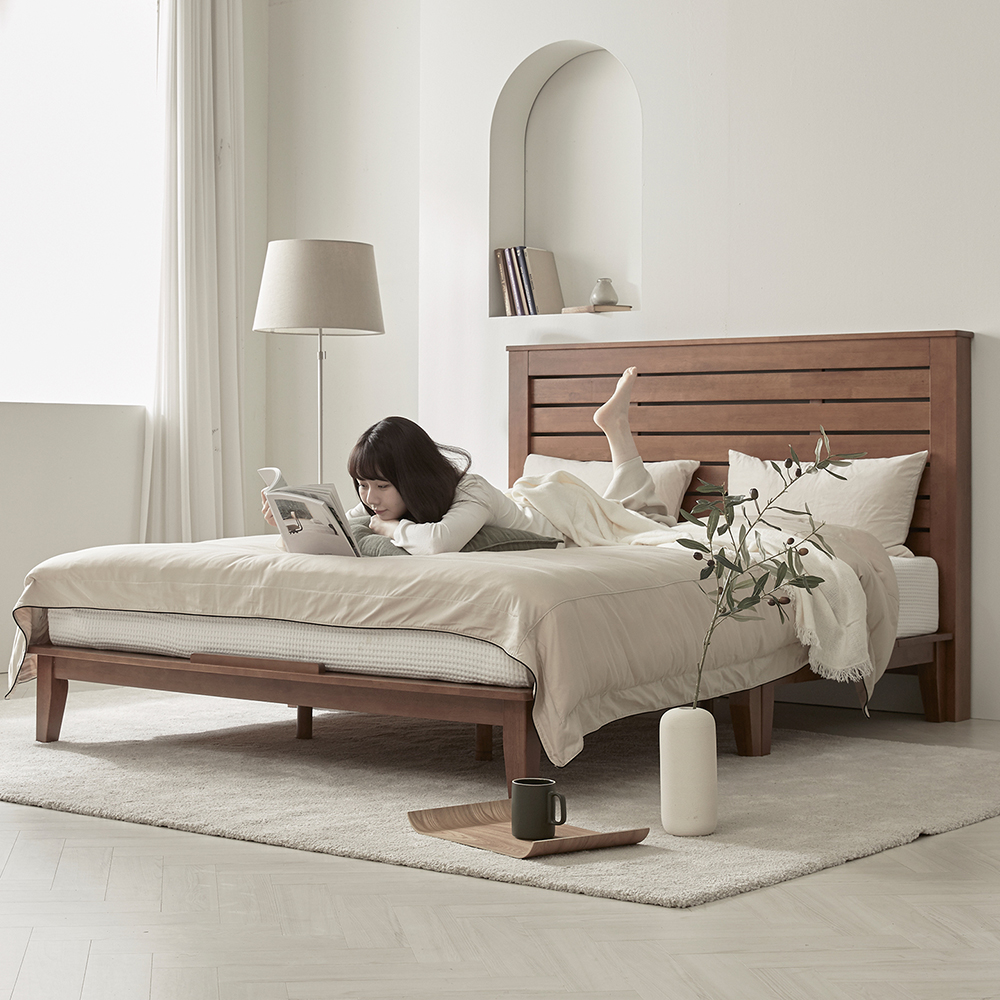 [무료배송] 루크 통깔판 고무나무 원목 평상형 퀸 침대