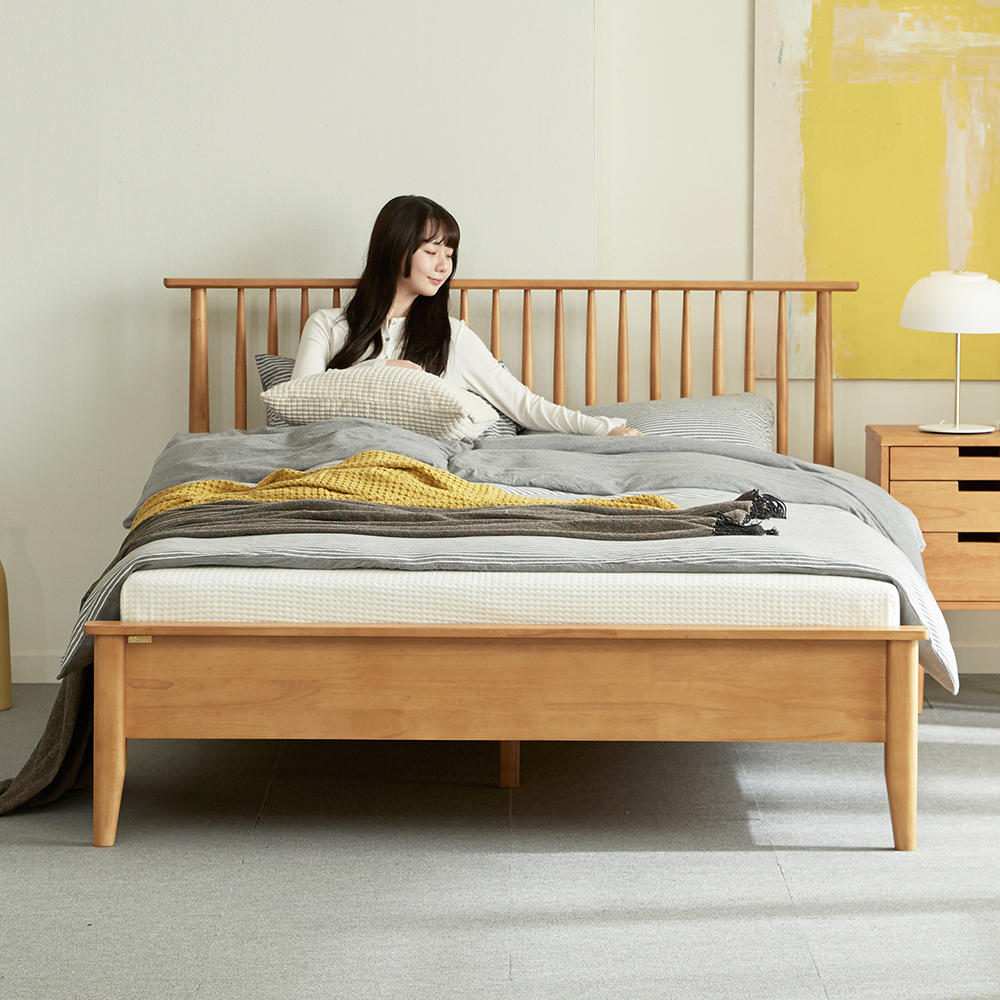 [무료배송] 마티니 고무나무 평상형 원목 퀸 침대 프레임