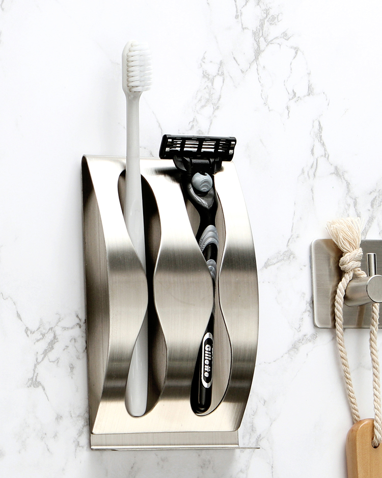 이우아여사 3M 강력부착 호텔식 스테인레스 무타공 칫솔꽂이 2구(CRM0022)