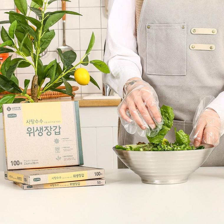 저탄소 롯데 비닐장갑 100매 사탕수수 위생장갑 - 상품 이미지