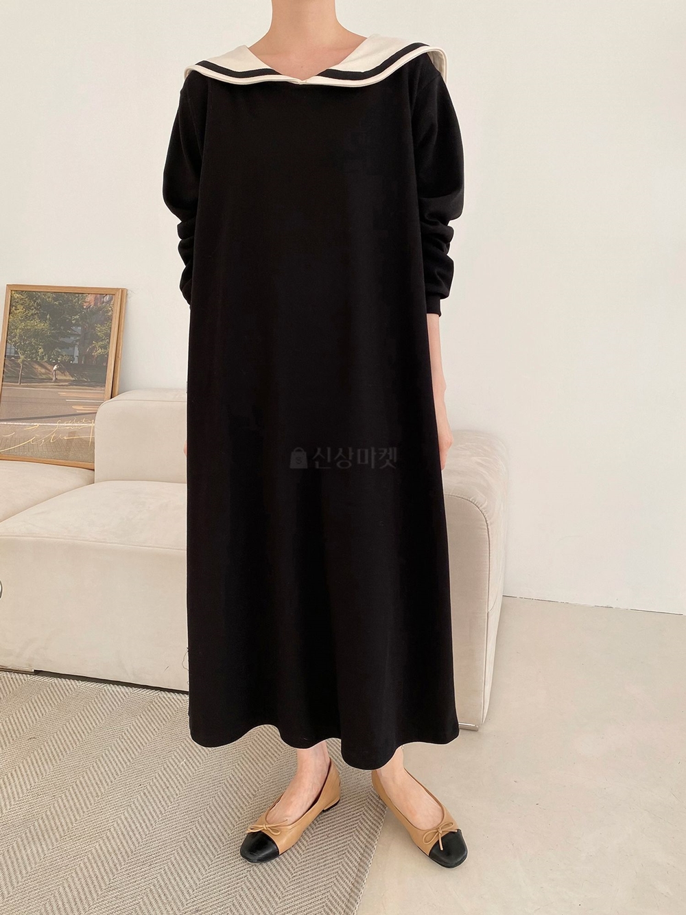 맨투맨원피스 빅사이즈 봄 가을 여성 세라 카라 맥시 롱 원피스 이미지 2