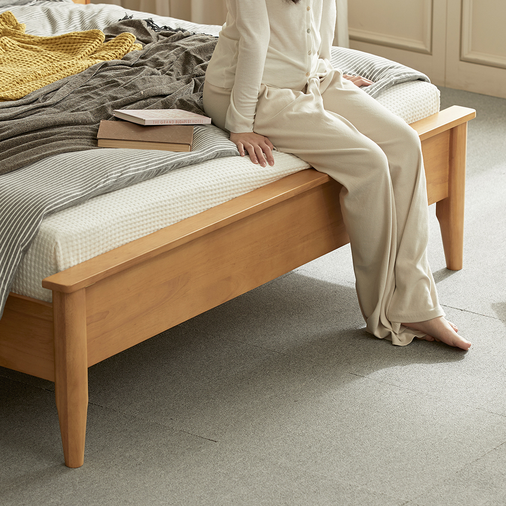 [무료배송] 마티니 고무나무 평상형 원목 퀸 침대 프레임