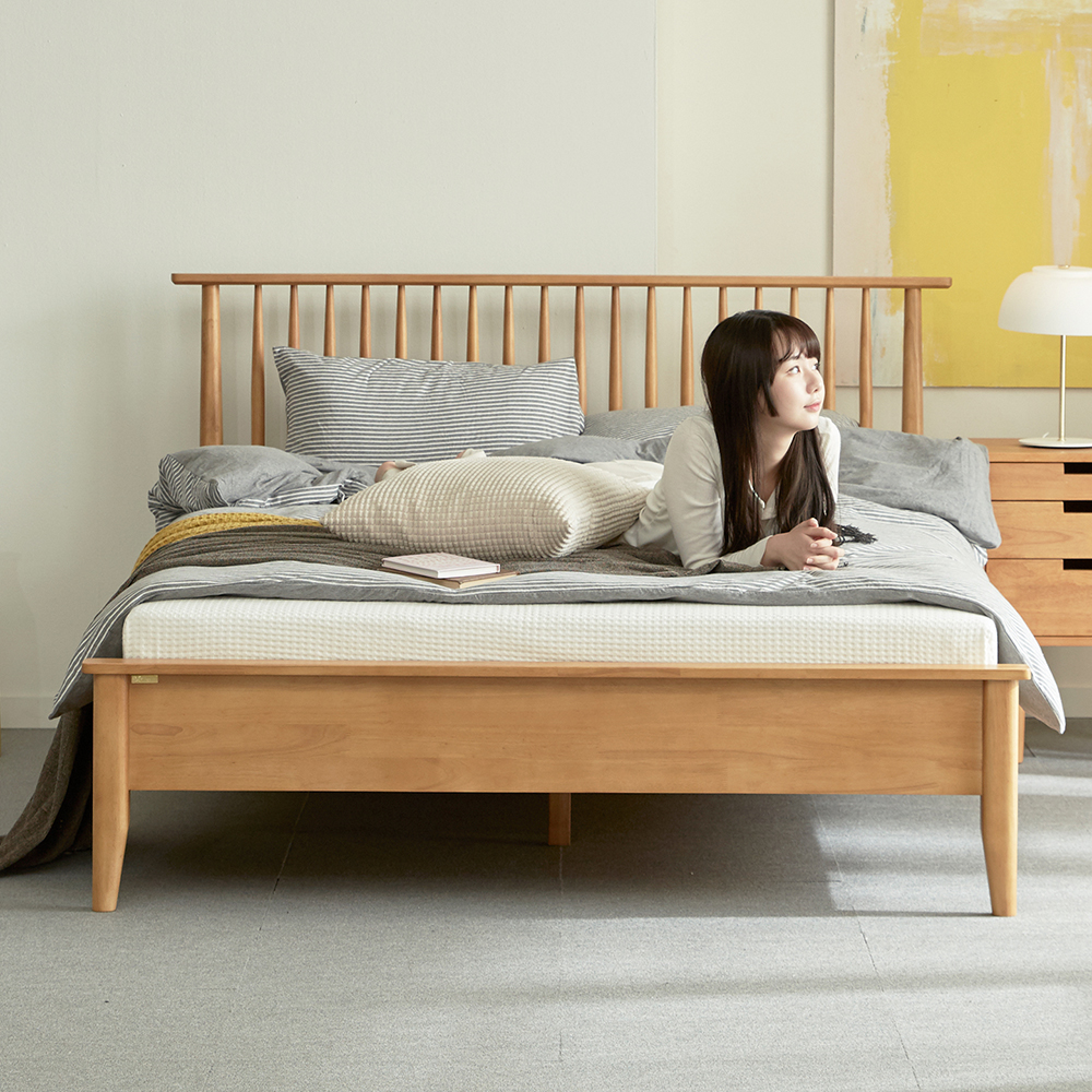 [무료배송] 마티니 고무나무 평상형 원목 퀸 침대 프레임