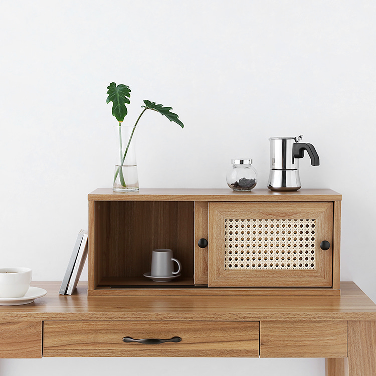 슬라이딩수납함 라탄 미니 원목 수납함 커피보관함