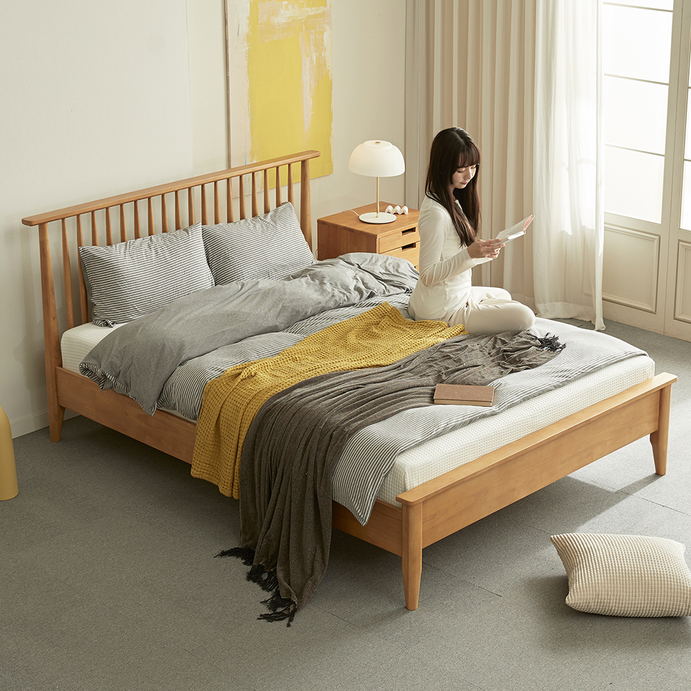 [무료배송] 마티니 고무나무 평상형 원목 퀸 침대 프레임