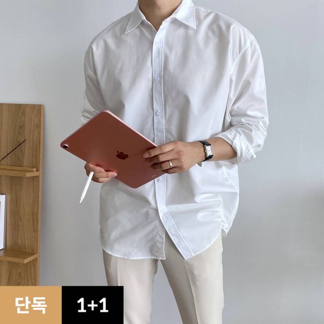 [1+1]탄탄 어깨넓어보이는 오버핏 코튼 셔츠 - 상세 이미지 2