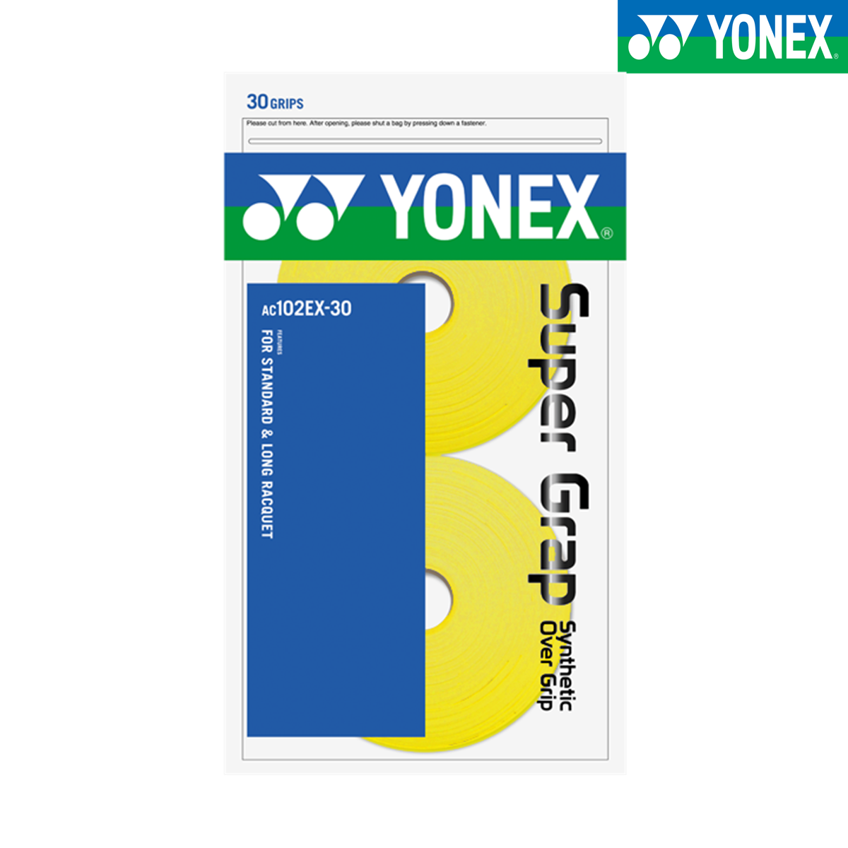 요넥스 AC102EX 배드민턴그립 옐로우 고무그립 (30개입) - 상품 이미지