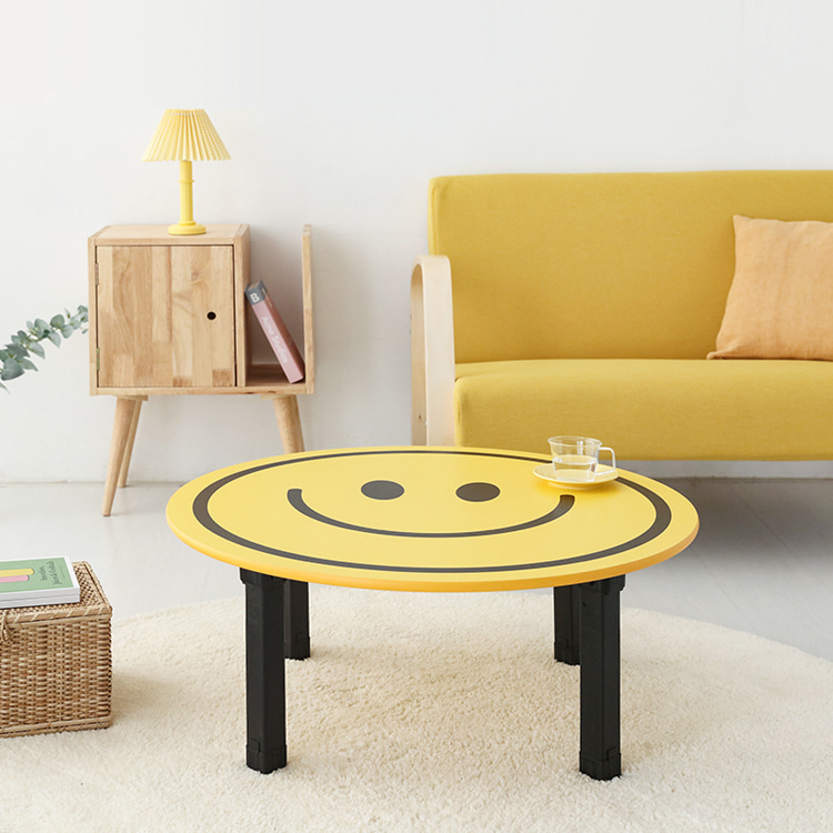 HOMATO 좌식테이블 라운드 D80 옐로우스마일 3848.0519