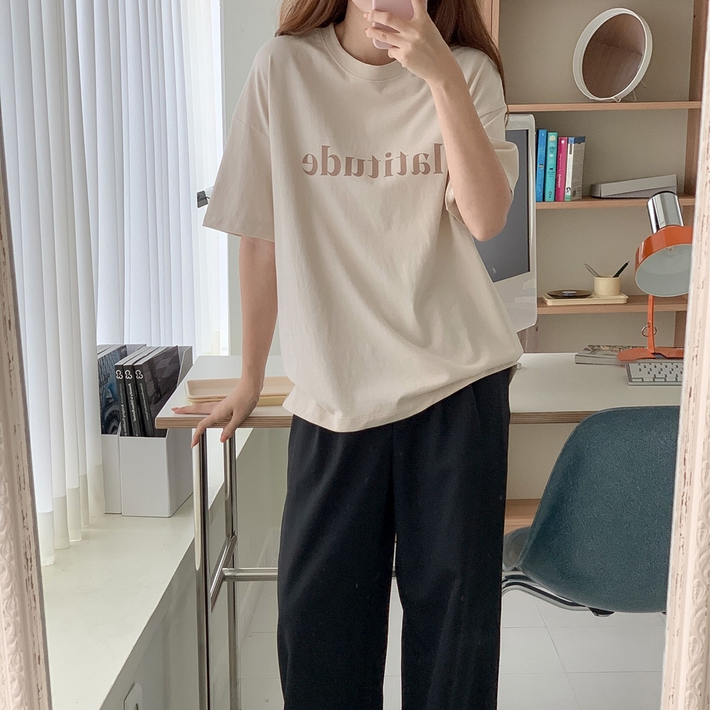 여성반팔티 레터링 나염 루즈핏 면 이너 레이어드 반팔 티셔츠 제품 이미지