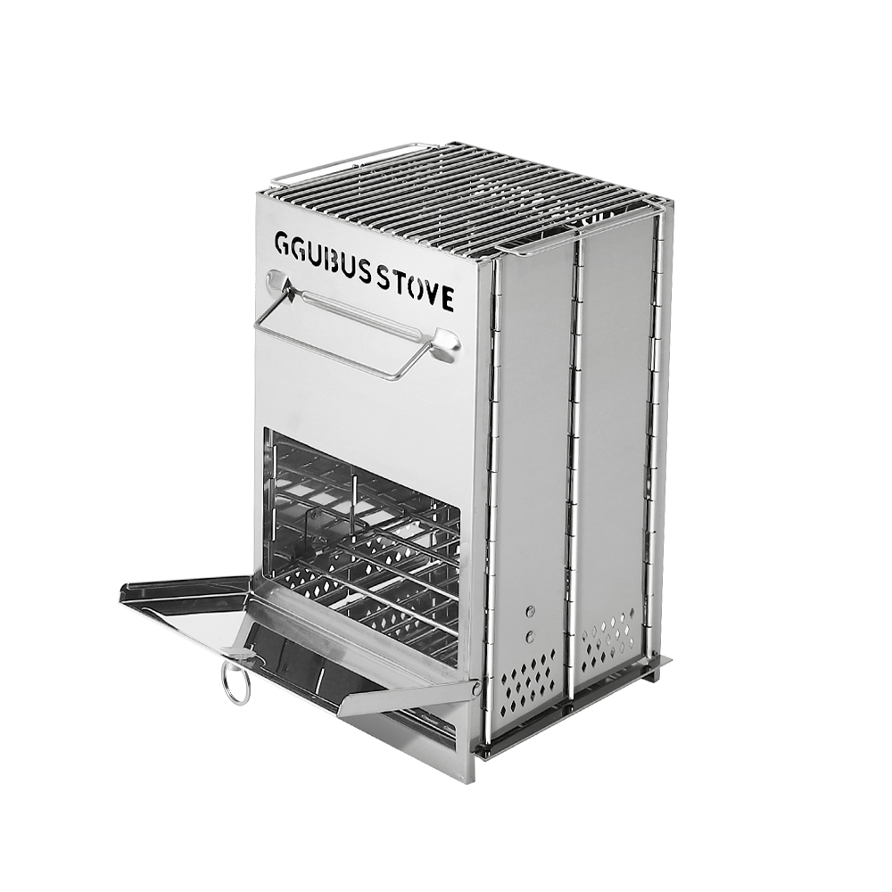 꾸버스 불멍 화로대 접이식 휴대용 캠핑 숯불 화로 사각 스테인리스 바베큐그릴 가방포함