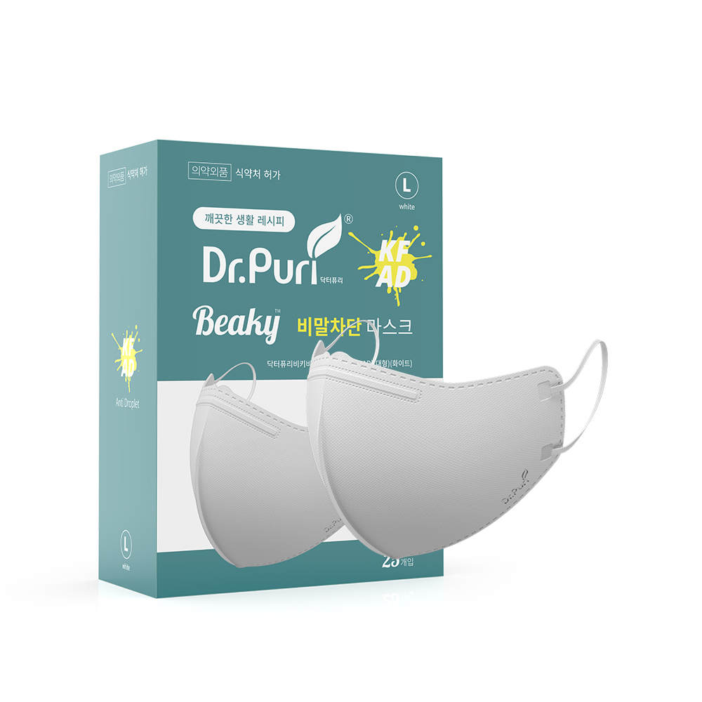 닥터퓨리 KFAD 비키 비말차단 새부리형 마스크 25매 대형, 화이트, 2개