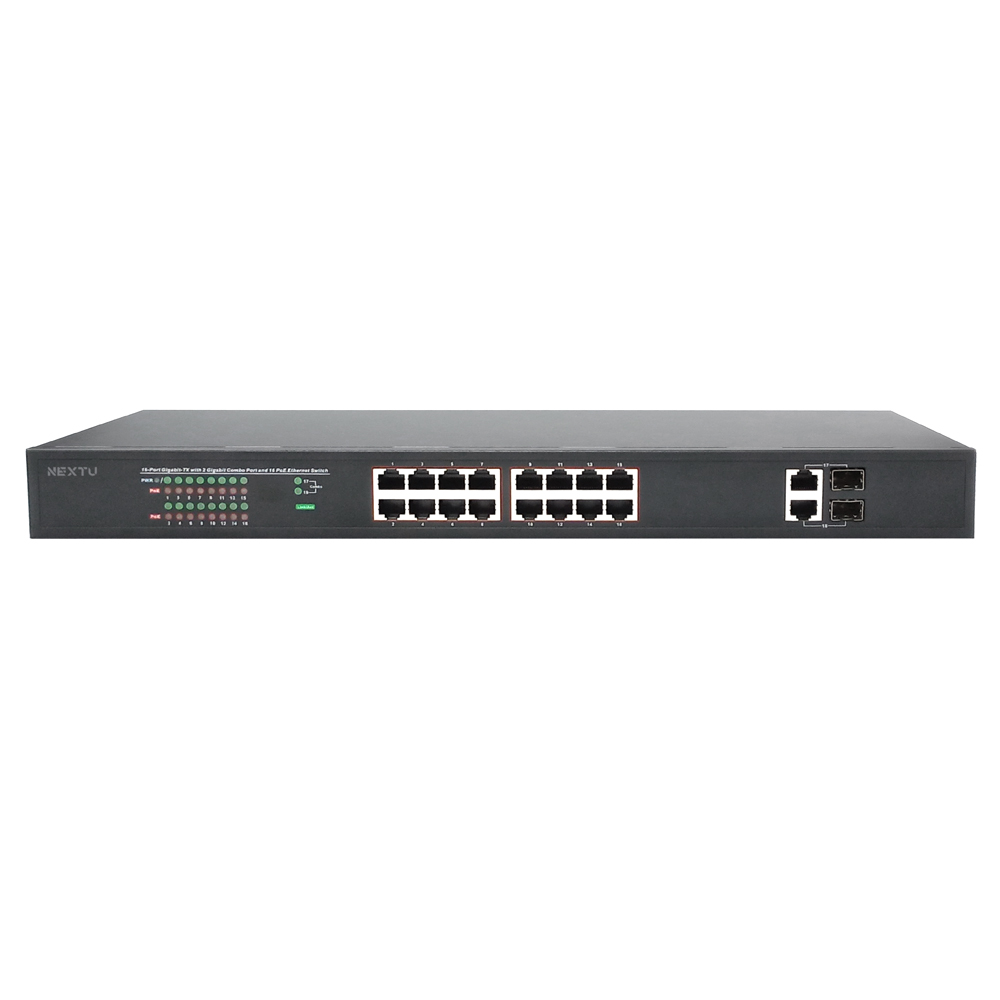 넥스트유 16포트 기가 POE+GbE 2TP/2SFP 250W 스위칭허브 POE3120TP-SFP - 상품 이미지