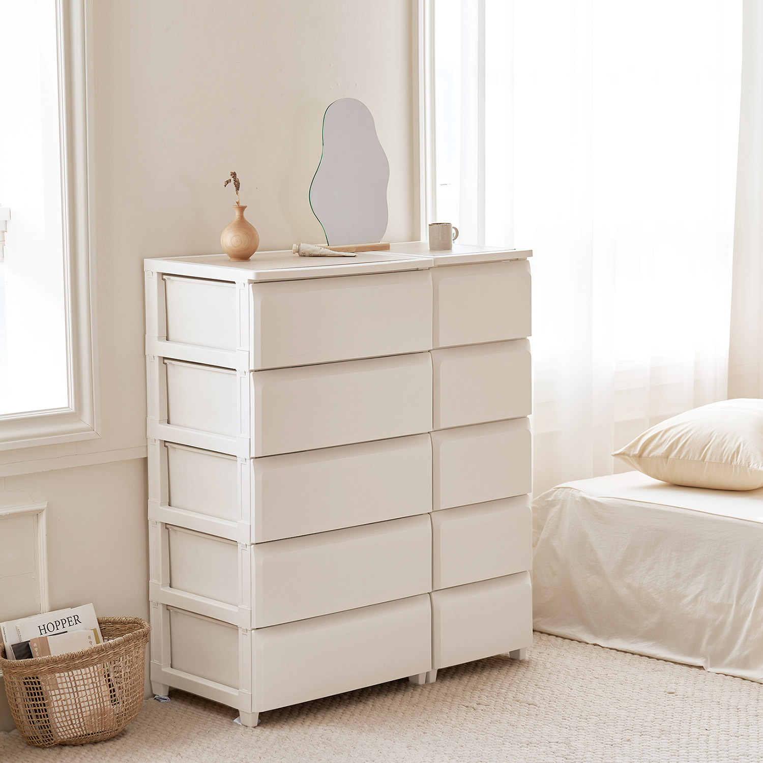 데일리 플라스틱 서랍장 M-340x425x665mm, 3단, 아이보리
