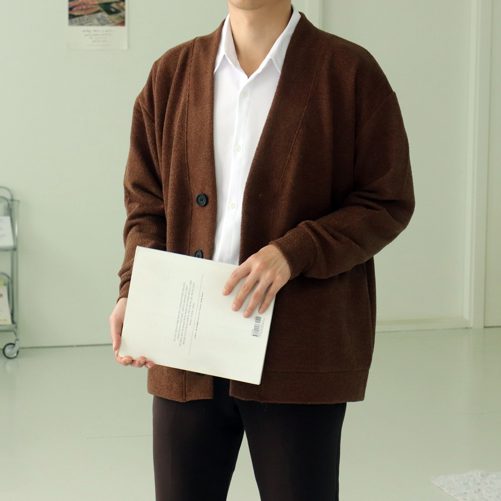 남자 오버핏 골지 가디건 남자니트가디건 제품 이미지