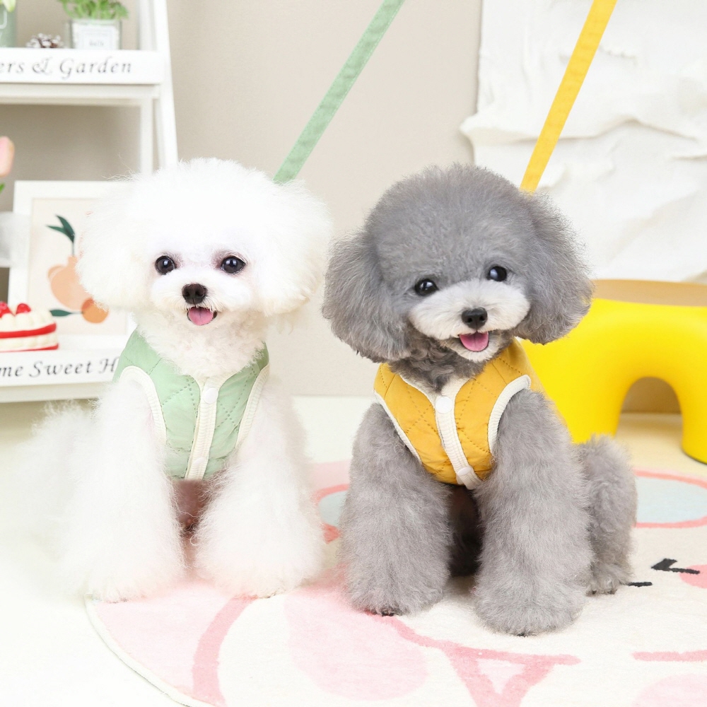 강아지 가을 겨울 패딩조끼 하네스옷 리드줄세트 옐로우 S-2XL 이미지 6