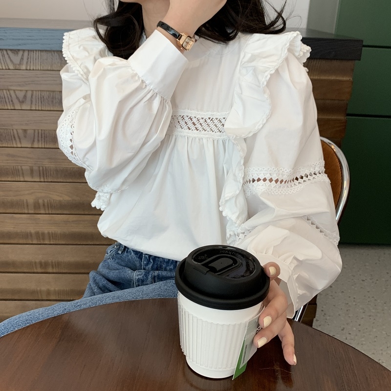 여자여자몰 우아한 엔틱 양어깨프릴셔링블라우스 펀칭 간절기 가을긴팔면블라우스 - 상세 이미지 5
