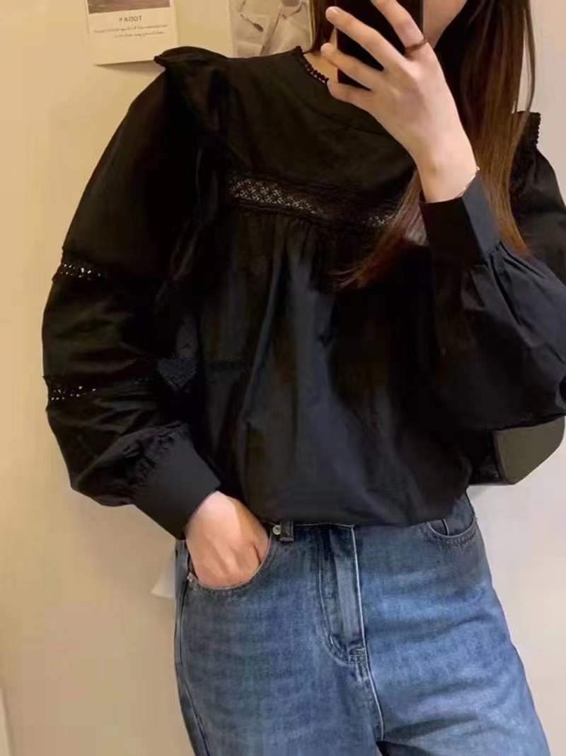 여자여자몰 우아한 엔틱 양어깨프릴셔링블라우스 펀칭 간절기 가을긴팔면블라우스 이미지 8