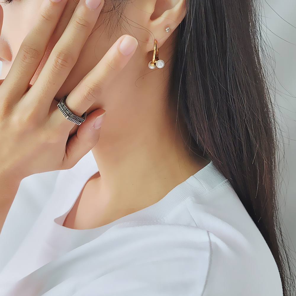 투투 진주 원터치 양면 링 귀걸이 - 상세 이미지 5