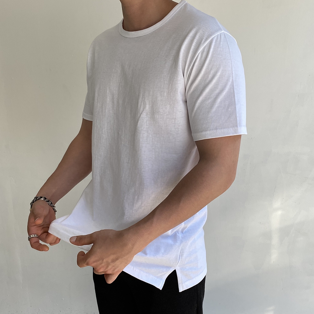 남자 티셔츠 레이어드 티 사계절 반팔 밑단 트임 - 상품 이미지