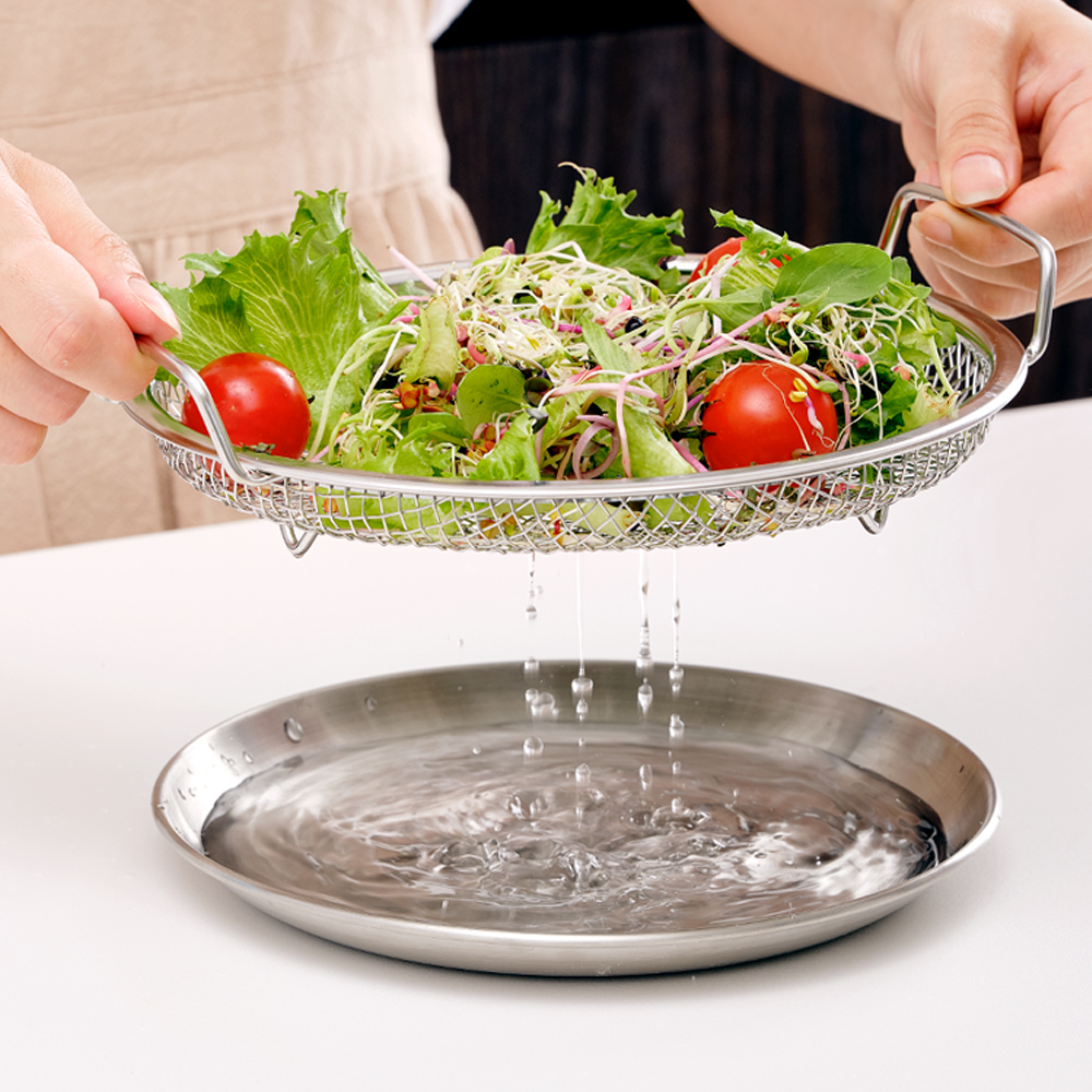 올스텐 핸들형 채반+접시 세트 / 메쉬트레이 튀김망 트레이 접시 19cm, 1개