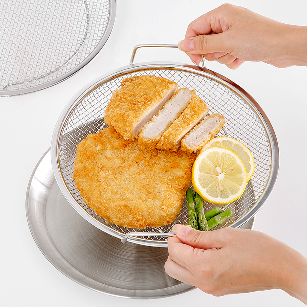 올스텐 핸들형 채반+접시 세트 / 메쉬트레이 튀김망 트레이 접시 24cm, 1개
