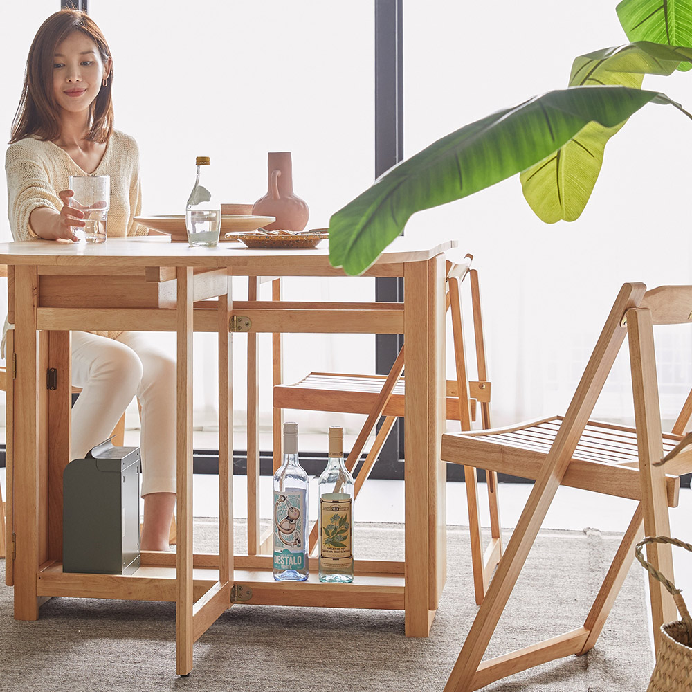 오브유 접이식 확장형 타원 라운드 원목 4인용 식탁세트 의자4