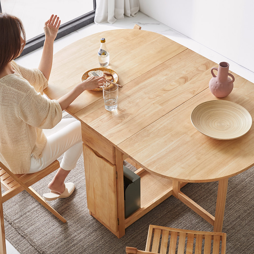 오브유 접이식 확장형 타원 라운드 원목 4인용 식탁세트 의자4