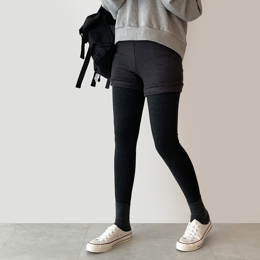 F-XL 누빔 밍크 융털 기모 안감 누비 3부 밴딩 피치 바지 반바지 레깅스 빅사이즈 상세 이미지 1