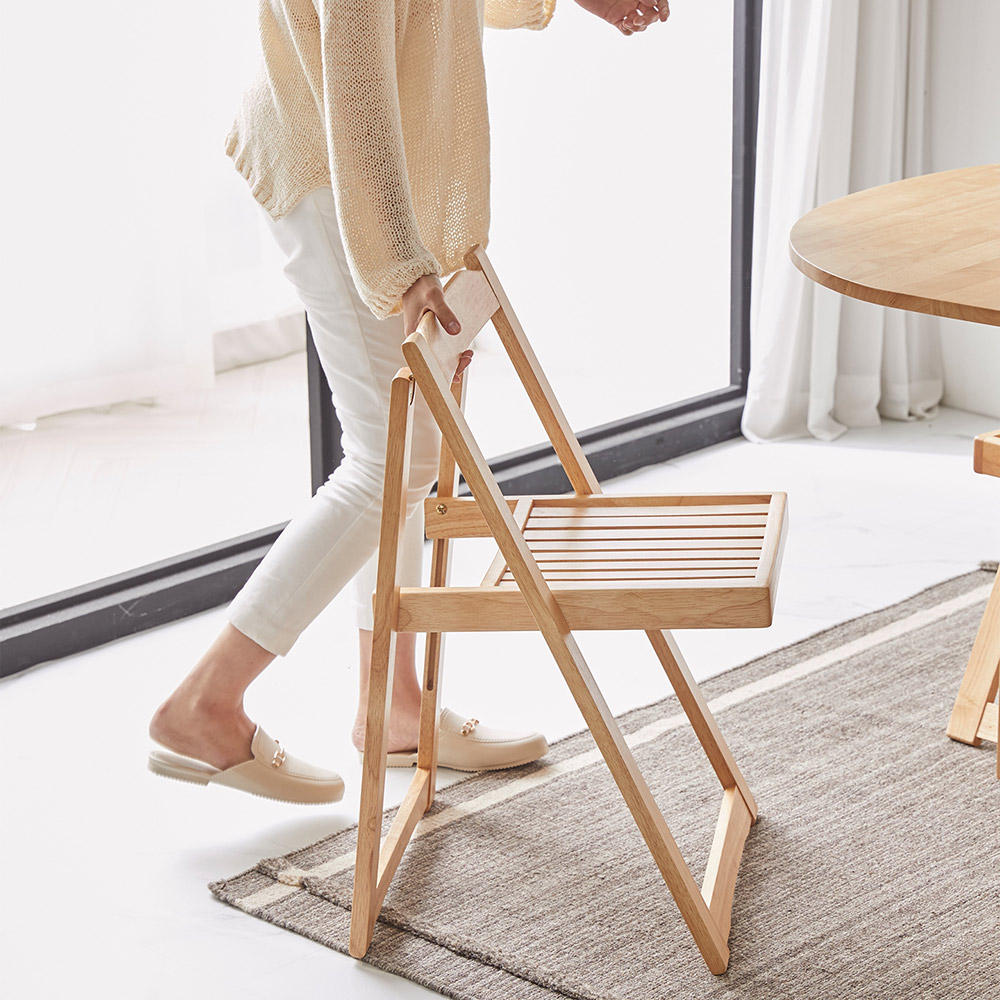 오브유 접이식 확장형 타원 라운드 원목 4인용 식탁세트 의자4