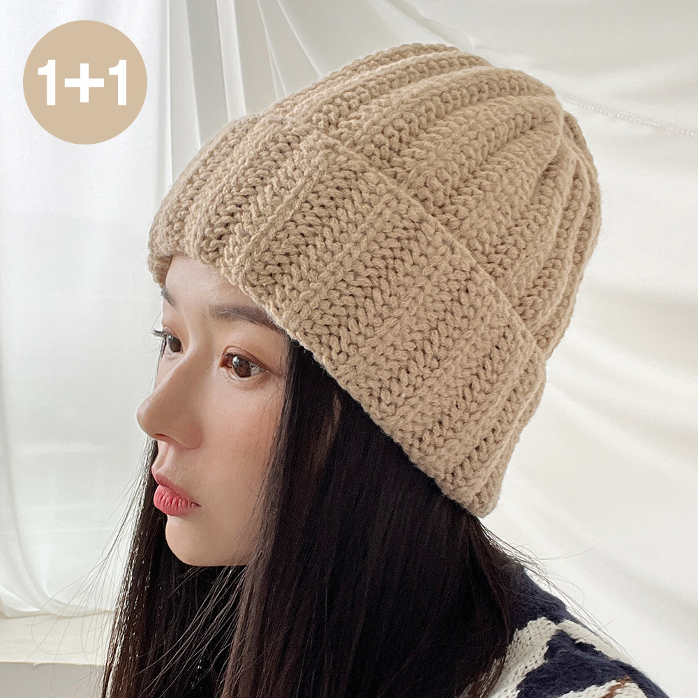 1+1 왕도톰 니트 골지 가을 겨울 여성 비니 털모자 - 상세 이미지 2