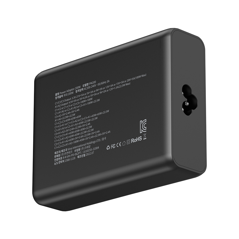 주연테크 캐리밥 200W 5포트 올인원 PD 고속충전기 USB-C 케이블포함 PPS PD3.0 QC3.0 200W 노트북 스마트폰 - 상세 이미지 5