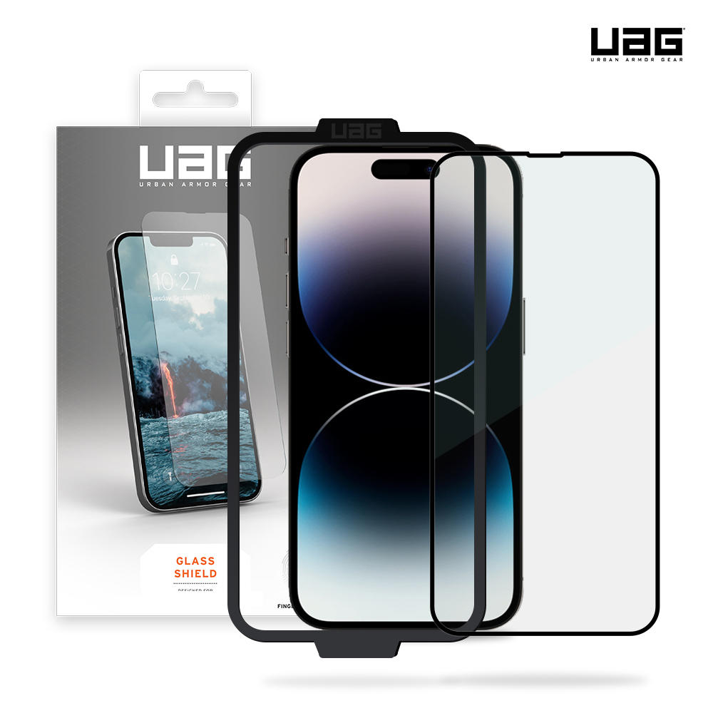 UAG 아이폰14 프로 맥스 강화유리 플러스 보더 액정보호필름 풀커버 가이드 툴 내장 - 상품 이미지