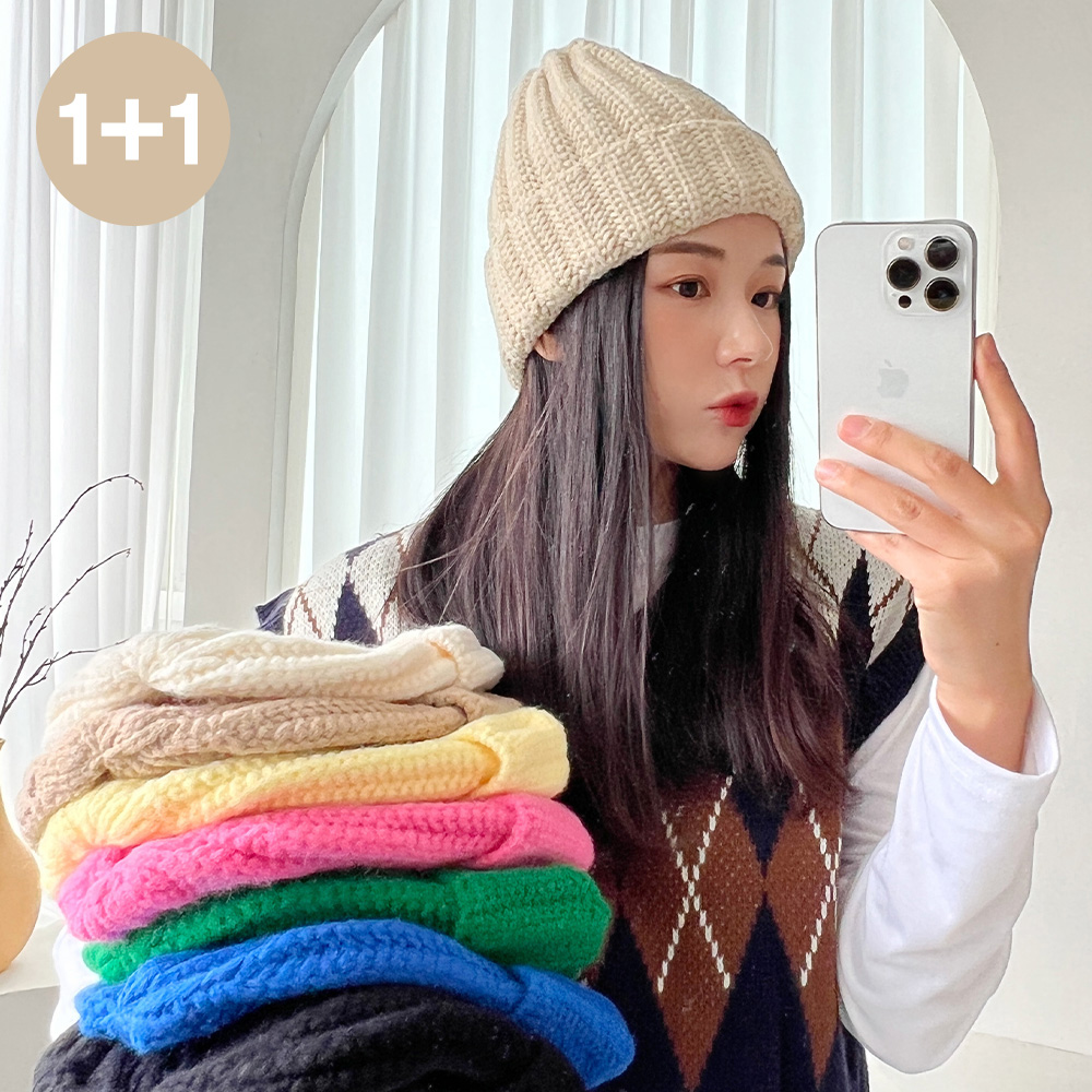 1+1 왕도톰 니트 골지 가을 겨울 여성 비니 털모자 - 상세 이미지 3