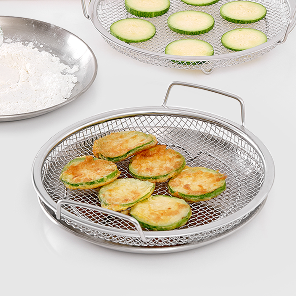 올스텐 핸들형 채반+접시 세트 / 메쉬트레이 튀김망 트레이 접시 22cm, 1개