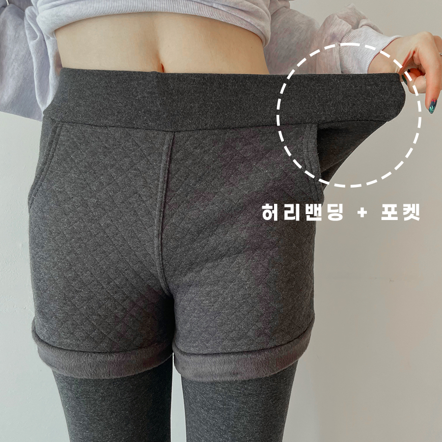 F-XL 누빔 밍크 융털 기모 안감 누비 3부 밴딩 피치 바지 반바지 레깅스 빅사이즈 상세 이미지 7