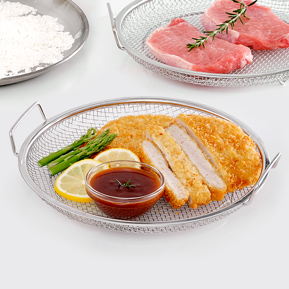 스텐 핸들형 채반 접시 / 메쉬트레이 튀김망 야채 소쿠리 19cm, 1개