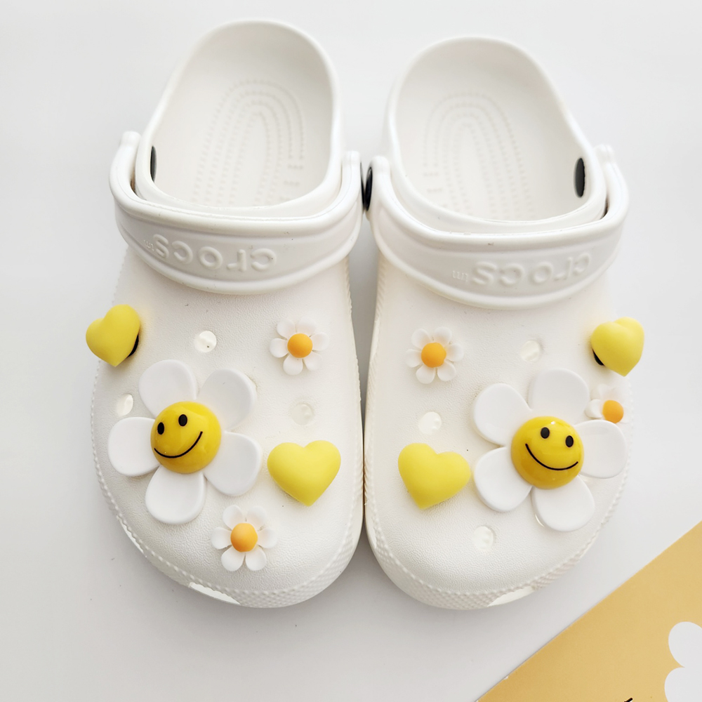 빅스마일 데이지 노랑꽃 스마일꽃 파츠 자비츠 10P 세트 클로그 참 지비추 꾸미기