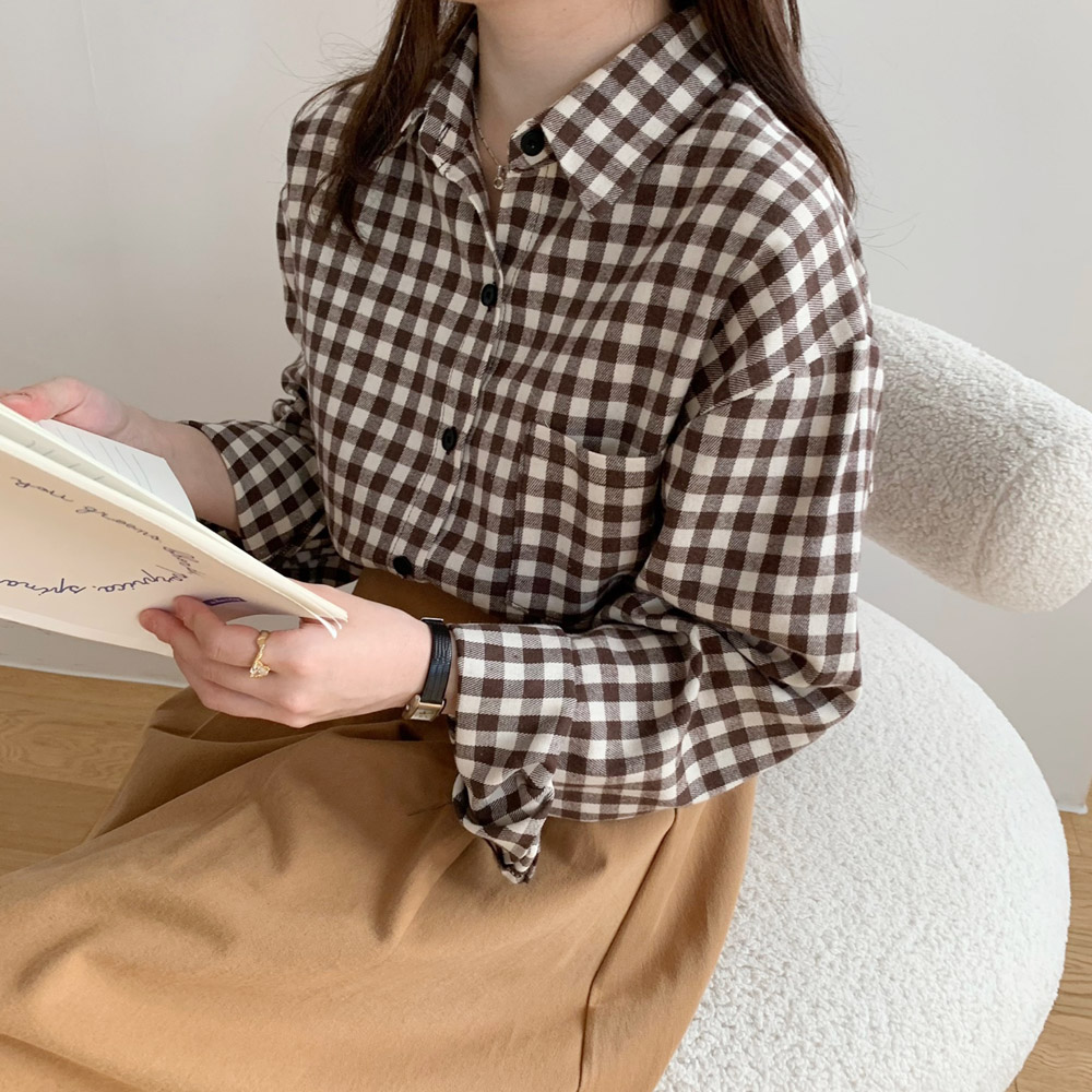 여성 셔츠 피치 기모 여자 체크 남방 가을 겨울 블라우스 간절기룩 오버핏 여성 남방 - 상품 이미지