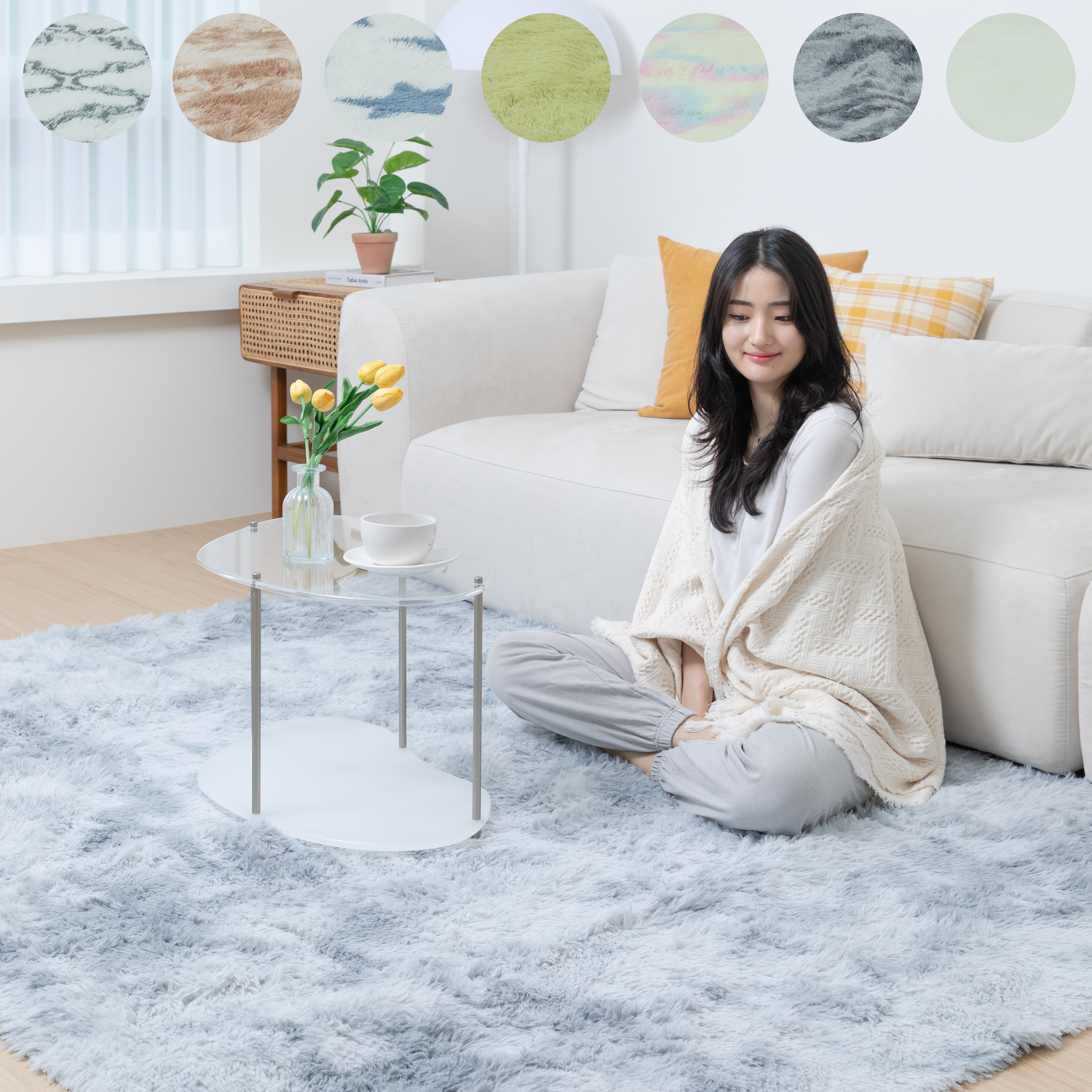 채우다공간 잔디 양털 거실 베란다 러그 100x200