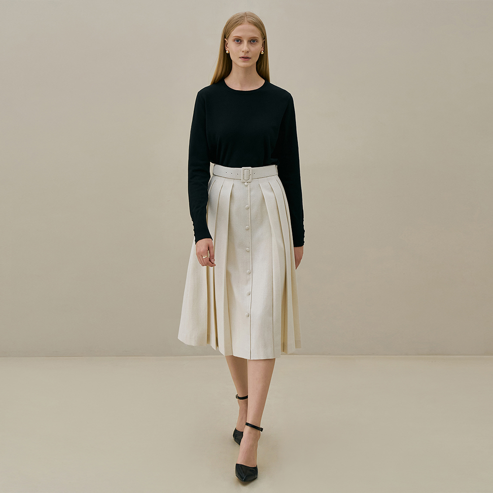 JANE Belted pleats skirt_ivory 제품 이미지