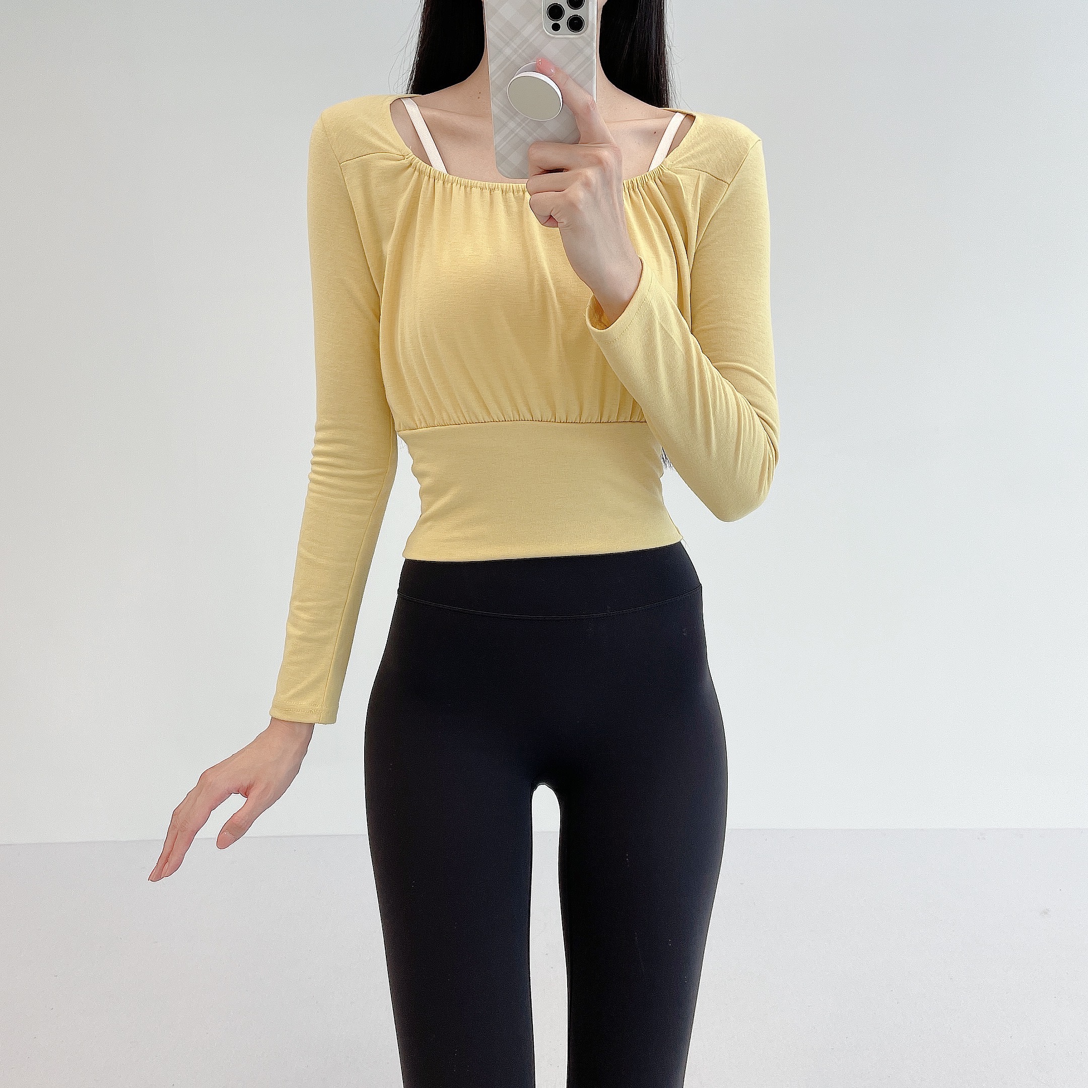 로라벨 러버 필라테스복 요가복 필라테스 요가 상의 옷 커버업 운동복 탑 긴팔 크롭 복장 - 상세 이미지 2